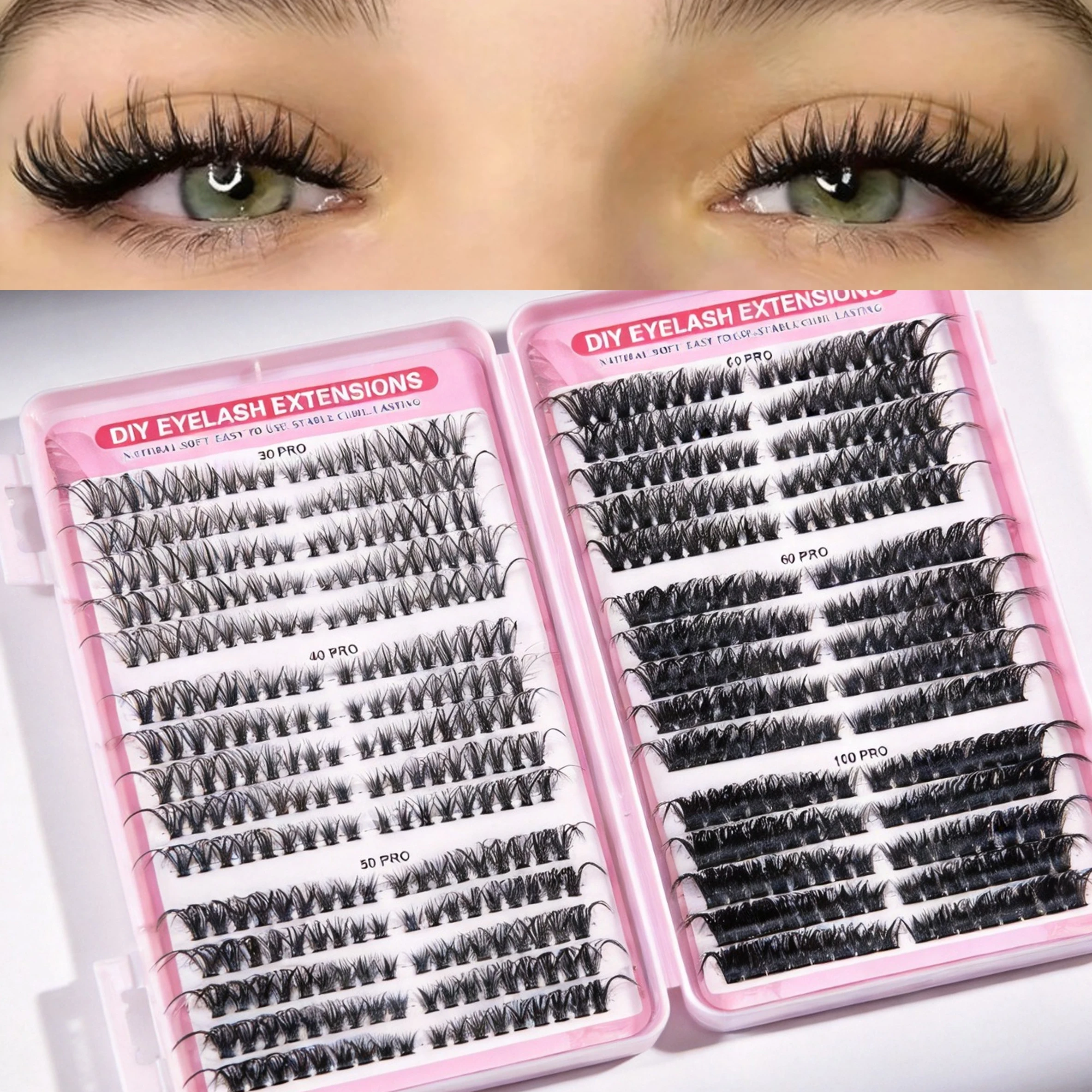 540Pcs Lash Book 30D-100D Mixed Density D Curl Thick Fluffy Individual Lashes DIY Eyelash Extensions for Home Use Beginners