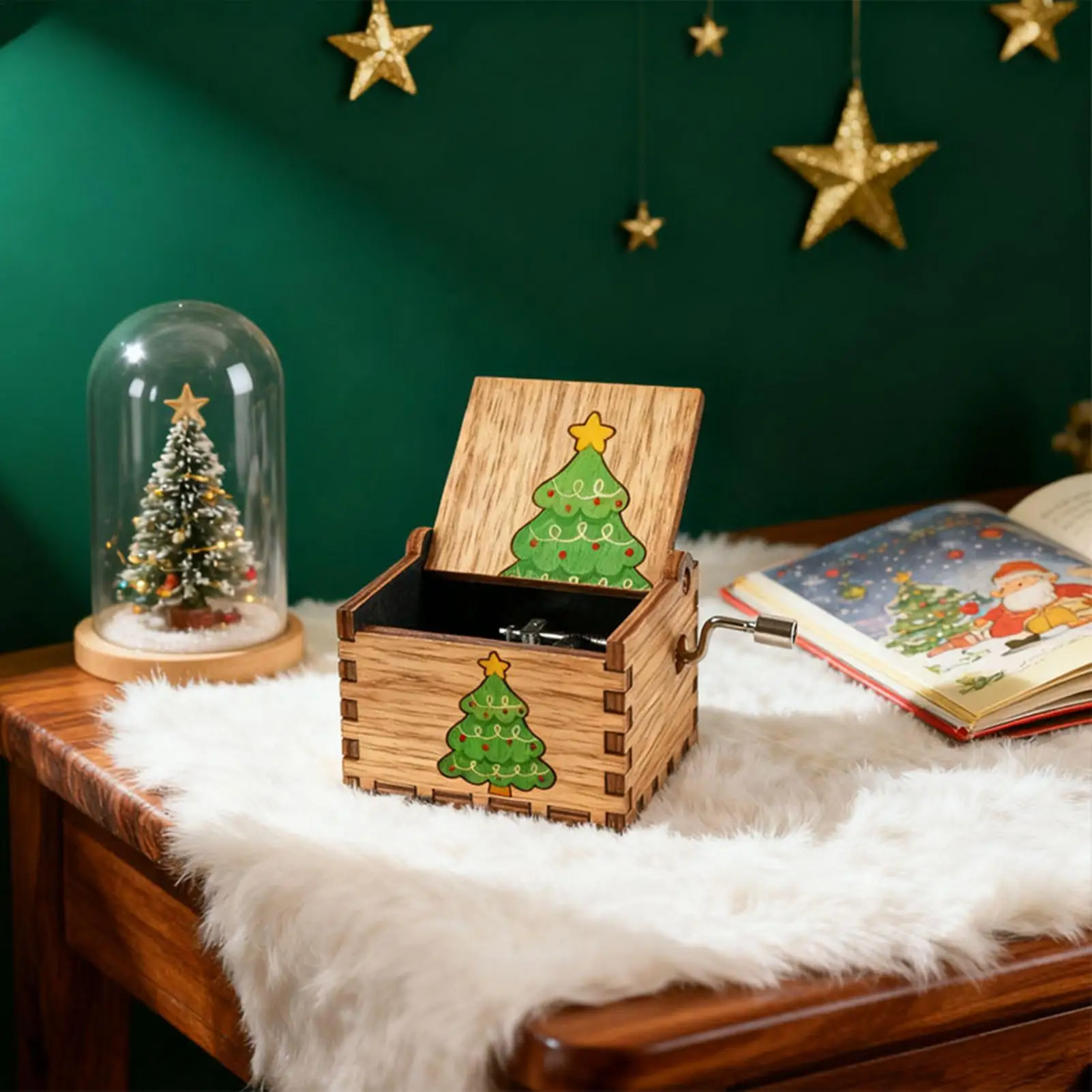 Christmas Music Box Wood Hand Crank Festive Decoration Festive Music Box Craft For Enthusiasts Collectors Home Decorators Mantel