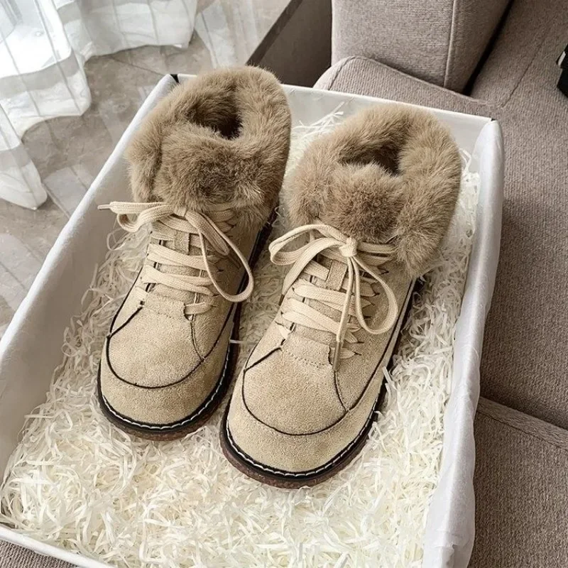 

Padded Booties Ankle Snow Boots for Women Plus Warm Woman Shoes High Quality Gyaru Winter 2025 Anti Slip Skid Protective Spring