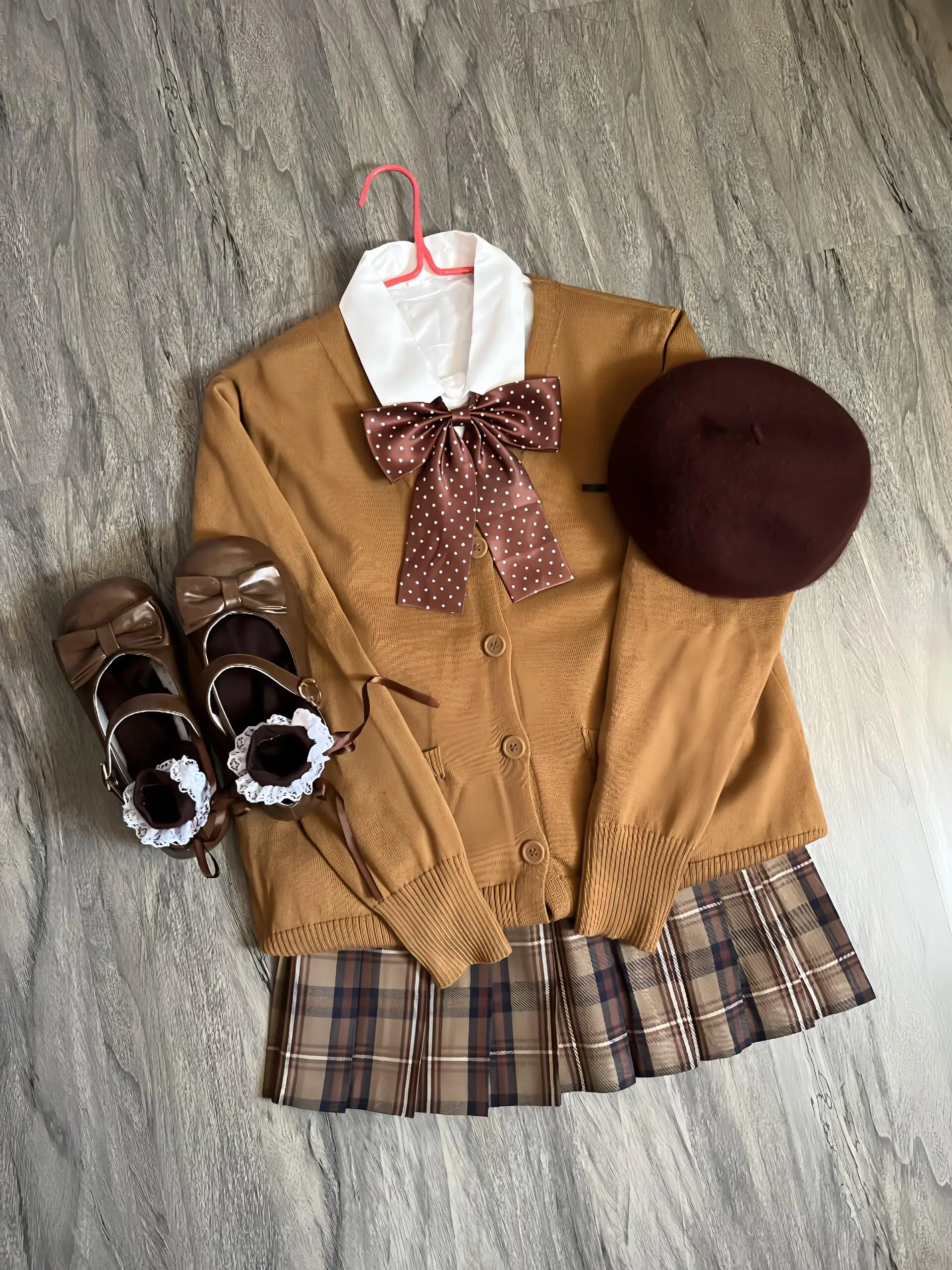 

Sweet Style Women's College Fashion Knitted Set with Pleated Skirt Long Sleeve Autumn Winter JK Uniform High Waist Warmth Clo...