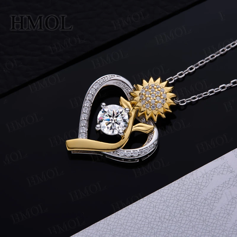 

Necklace Moissanite The Heart of Sunflower Pendant Round 6.5mm VVS1 Gemstone S925 Sterling Silver Luxury For Lady Women Charms