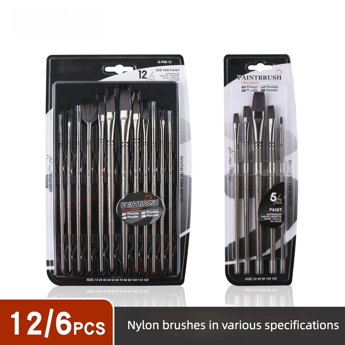 12/6Pcs Multi Pen Head Shape Oil Brush Set Nylon Hair Grey Short Wood Rod Watercolor Pigment Acrylic Painting Tool Artist Supply
