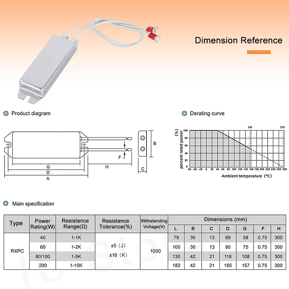 1PCS RXPC RXG28 Aluminum Shell Resistor 80W 100W 120W 150W 220W Servo Drive Braking Resistance for Inverter Motor Speed Control