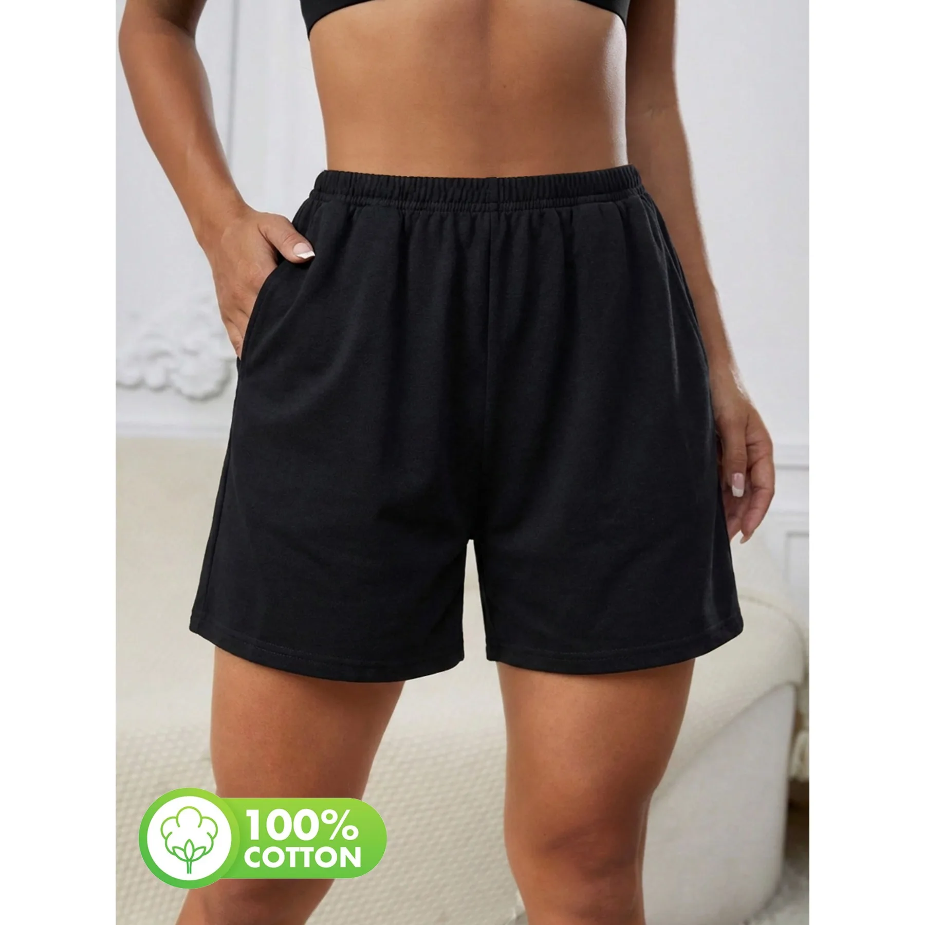Spring and summer solid color sports home leisure pure cotton women's shorts