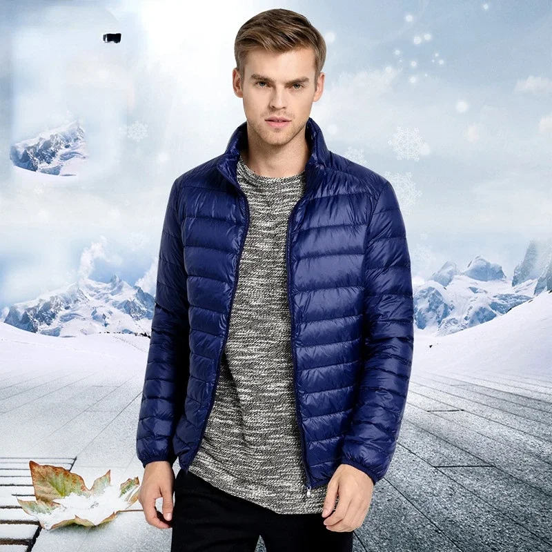 Men New  White Duck Down Jacket Ultra Light Thin Jackets Stand Collar Outerwear New Arrival Autumn M-6XL