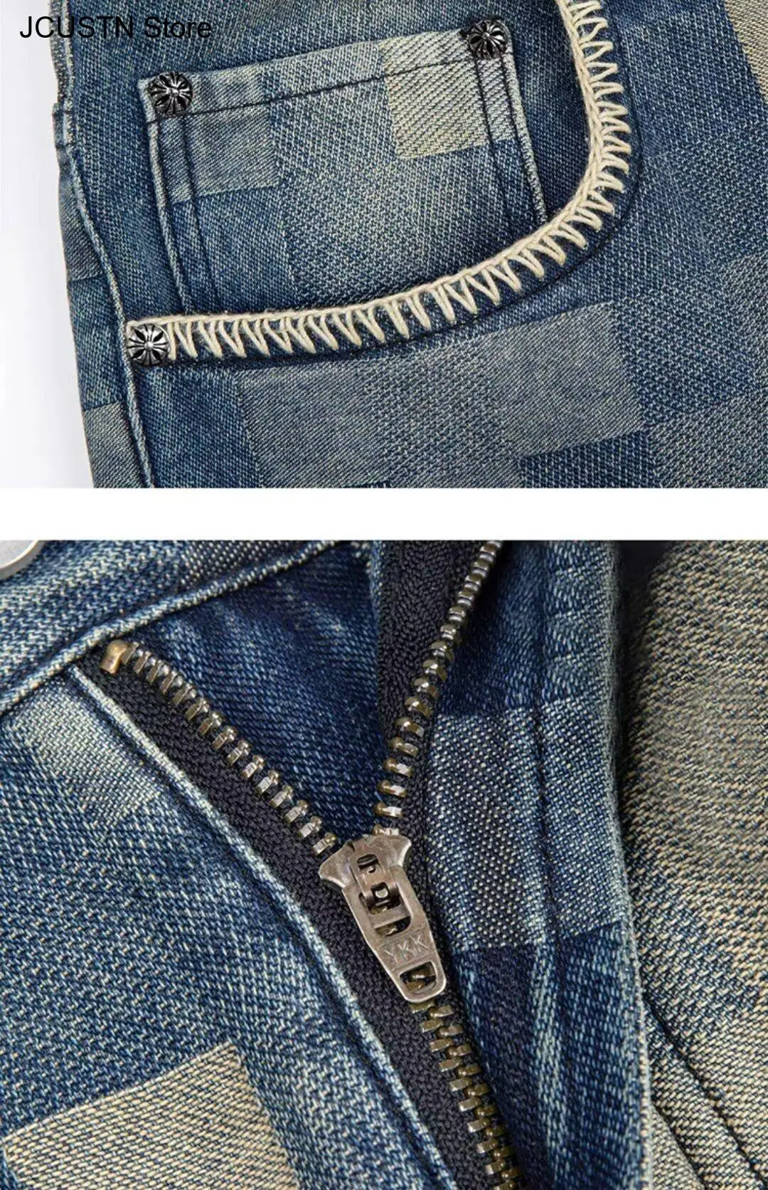 Masculine Trendy Straight-Leg Pant Loose Fit Men's Cotton Ripped Frayed Raw Hem Denim Trousers High Street Style Jeans view 6
