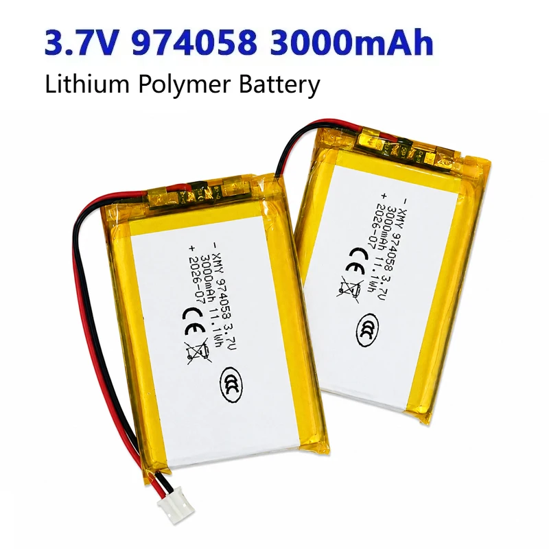 3000mAh 3.7V 974058 Lithium Polymer Batteries for Toy Massage Meter GPS Navigator Aeromodelling Rechargeable Battery PH2.0P Plug