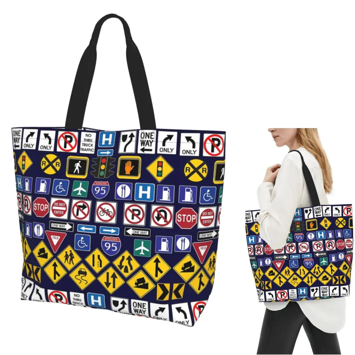 

Дорожные знаки, знаки регламентов Сумка-тоут для покупок Холщовые сумки на плечо большой вместимости Сумка-шоппер для продуктов для женщин