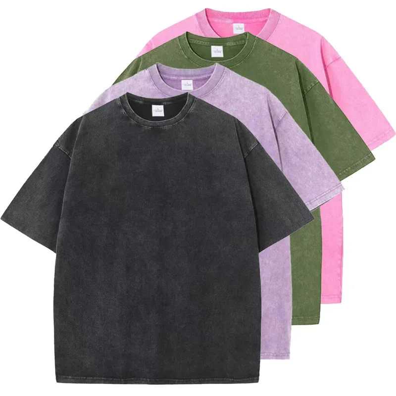 

Vintage Snowflake Point Solid Color T-Shirts For Men/Women Cotton Short Sleeve Wash With Old Water Street Hip Hop Tee Clothing