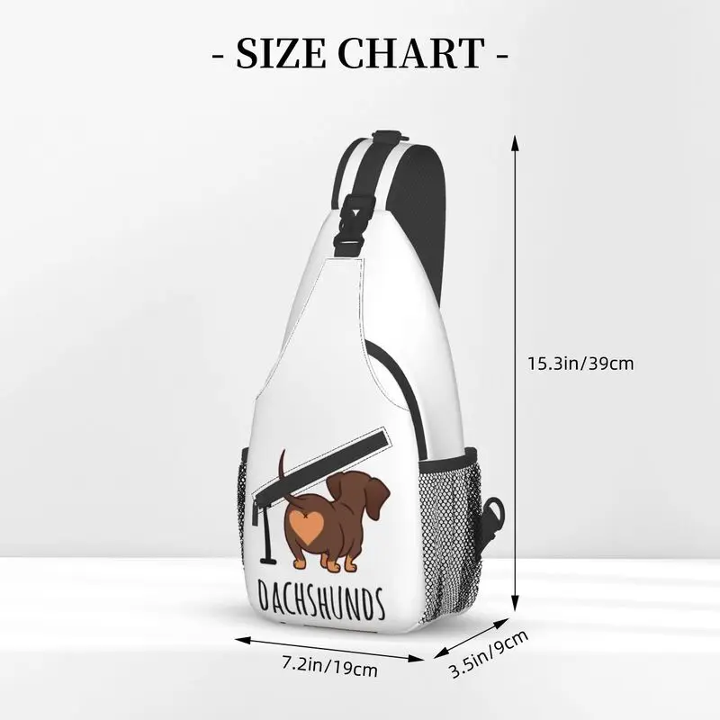 I Love Dachshunds Sling Bag Men Fashion Badger Wiener Sausage Dog Shoulder Chest Crossbody Backpack Travel Hiking Daypack