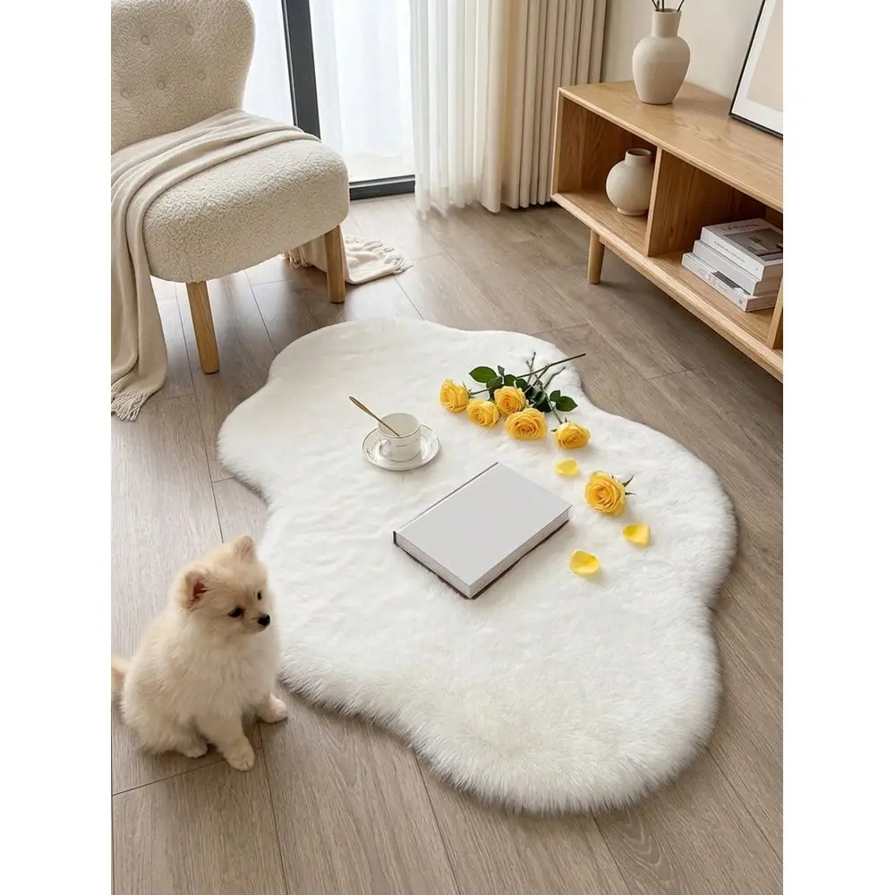Fluffy Rug White Area Rug,For Bedroom,Living Room,Study,Office,Plush Bedroom Rugs,Washable NonSlip,Cute Rug,Faux Fur Rug,Living