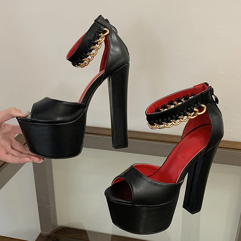 

Eilyken Summer Street Style Metal Decoration Buckle Strap Sandals Women Peep Toe Platform Heels Nightclub Party Shoes