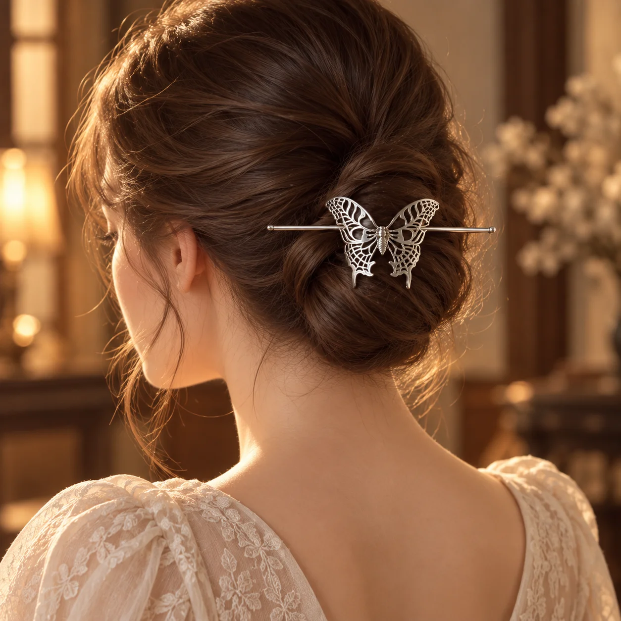 Vintage Hollow Butterfly Hairpin for Women, Alloy Hairpin in Silver Butterfly Design, Adult Ladies' Hairpin for Fixing Hair Bun, Long Hairpin for Hanfu, Cheongsam, Formal Dress, Hair Accessory for Daily Commuting, Banquets, Parties, Photo Shoots, Simple and Versatile, Elegant Butterfly Hairpin, Light Luxury, High-End Hair Decoration, Long Hair Styling Tool, All-Season Versatile Hairpin, Trendy Personalized Accessory, New Hot-Selling Gift Recommendation, Cross-Border Fashion Accessories, Popular Item Recommendation
