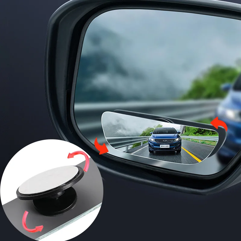 2PCS 360 Degree Adjustable Angle HD Glass Blind Spot Mirrors Car Rearview Mirrors Frameless Wide-angle Rearview Auxiliary Mirror