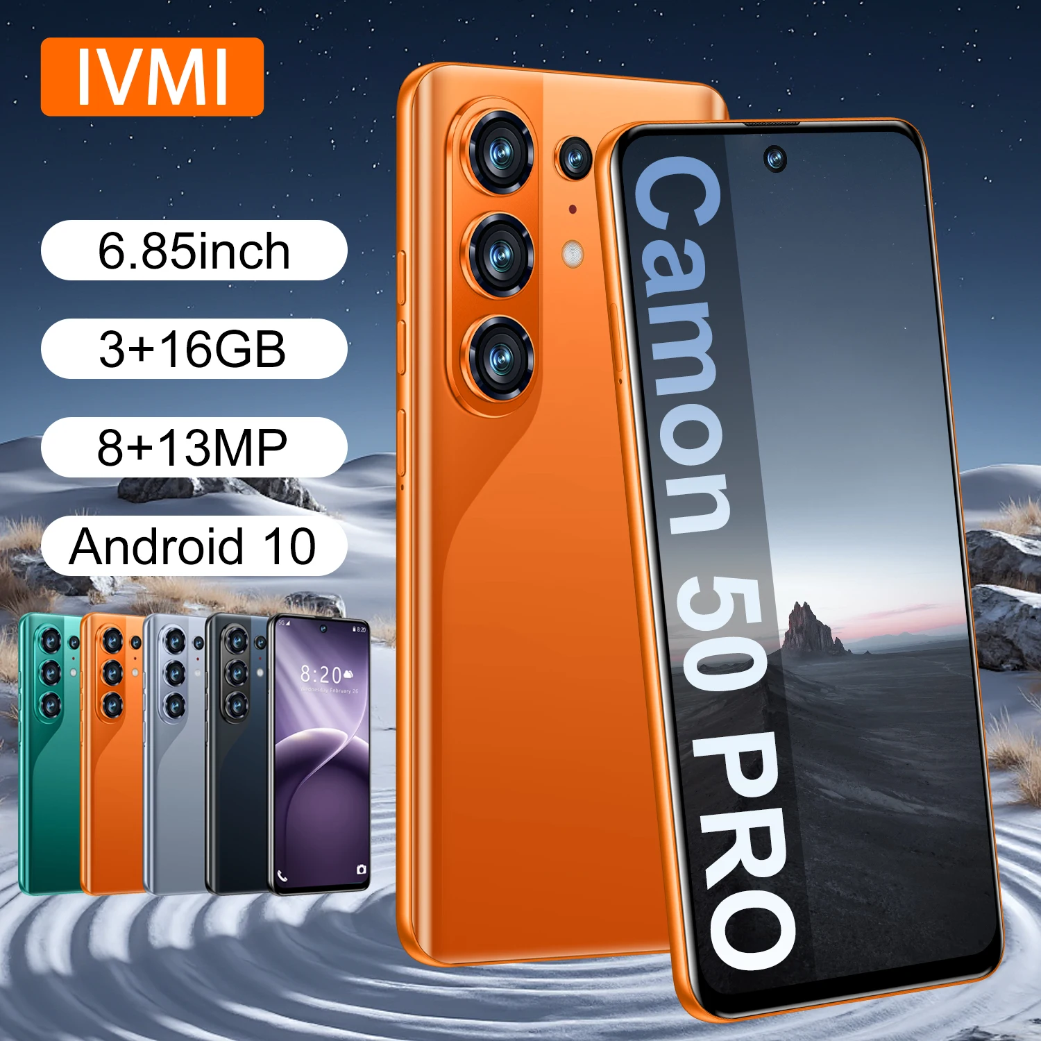 

IVMI Global Camon50 Pro Smartphone Android10.0 3GB+16GB 6.85'' Dual SIM GPS Face Unlock 4G Network Curved Screen Mobile Phones