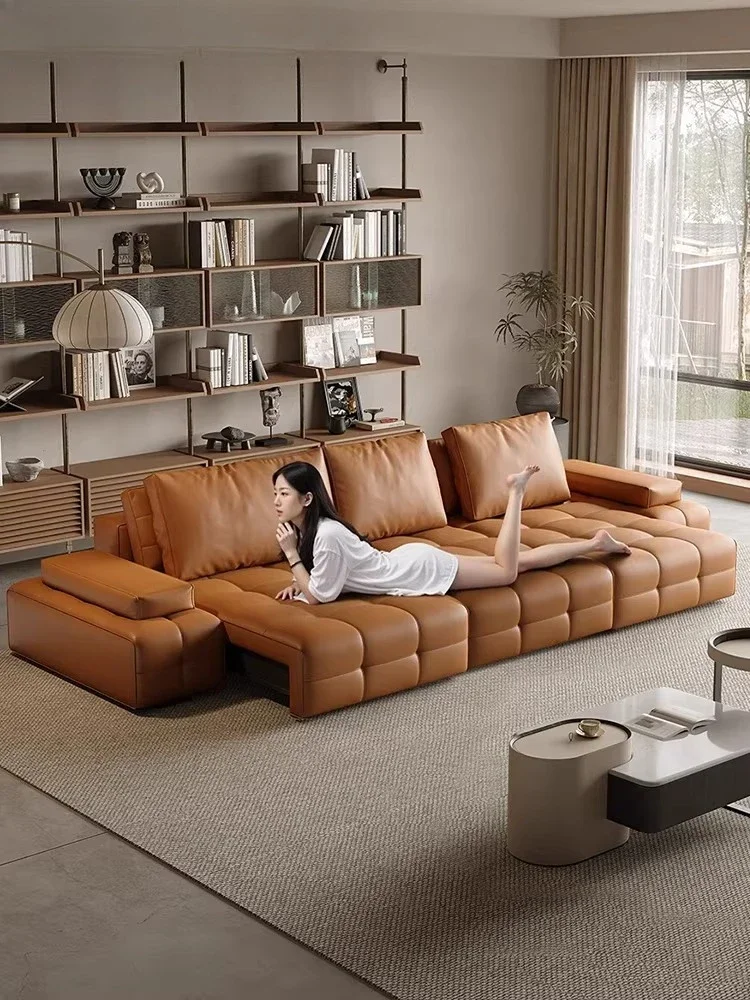 Italian minimalist electric function sofa first layer cowhide Lawrence sofa