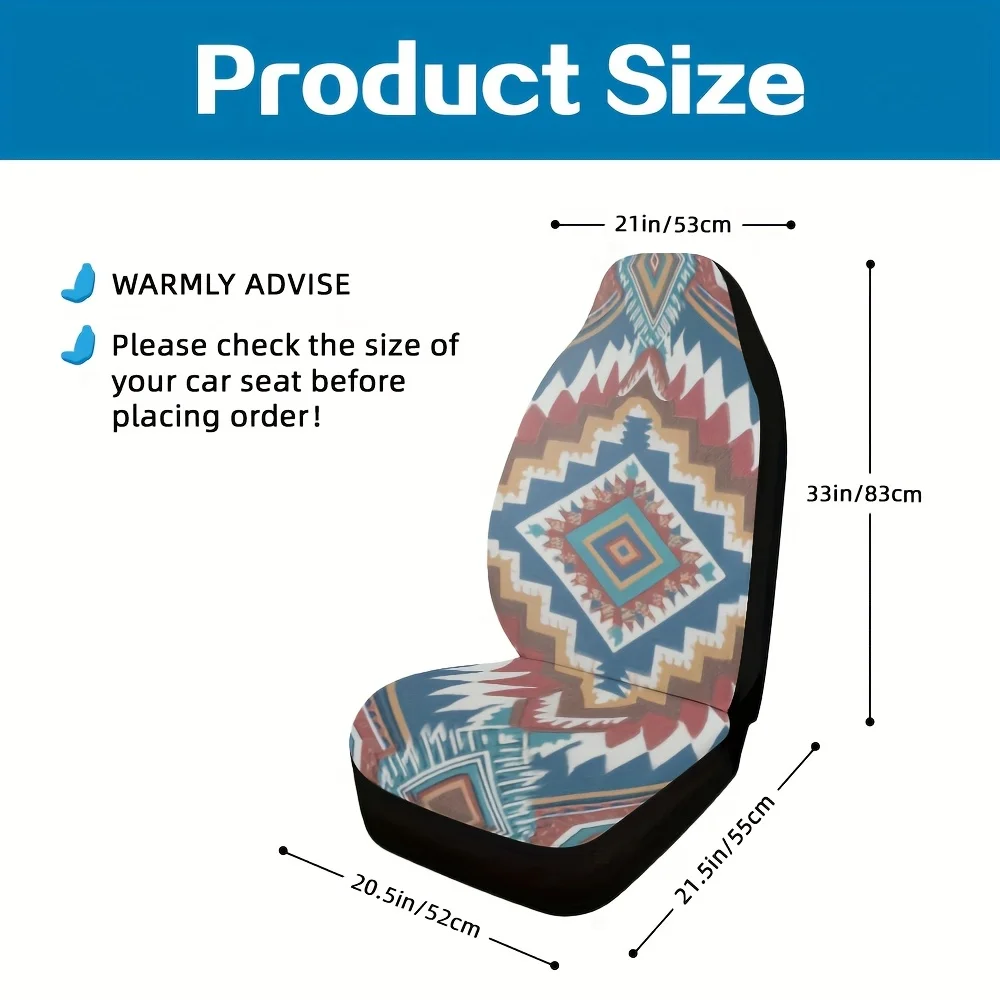 2pcs, Vibrant Geometric Tribal Stripes Design Car Seat Covers, Universal Fit For Front Seats Of Cars, SUVs, Sedans, Trucks, Soft