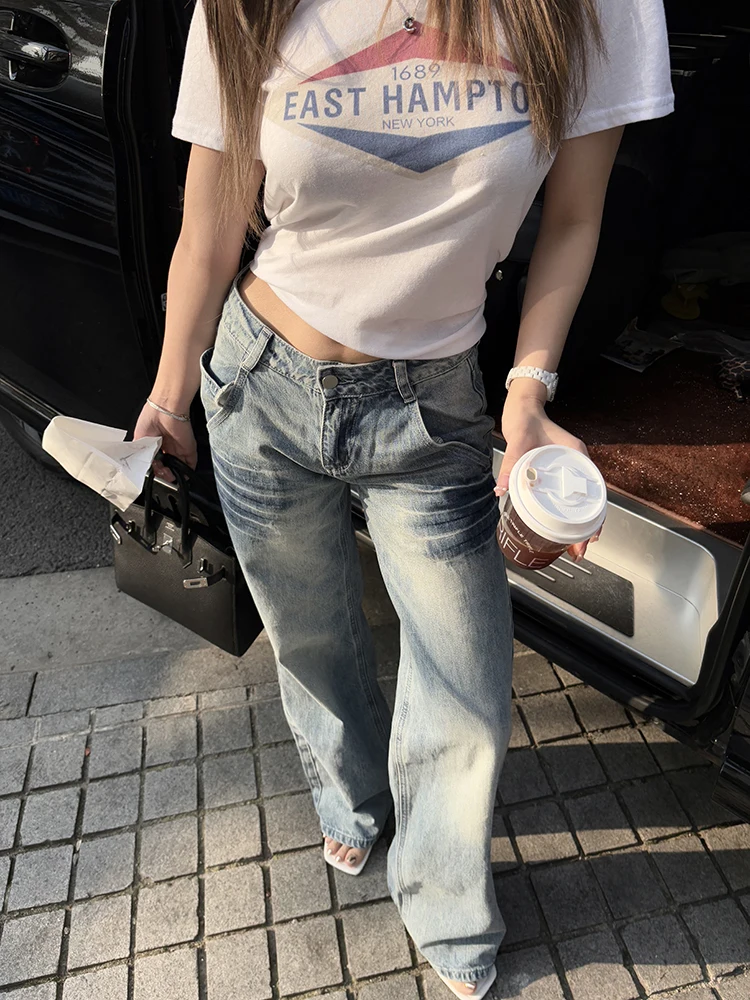 

Джинсы женские PiRui: летние, свободные, прямые, с эффектом похудения, синие, модные, однотонные