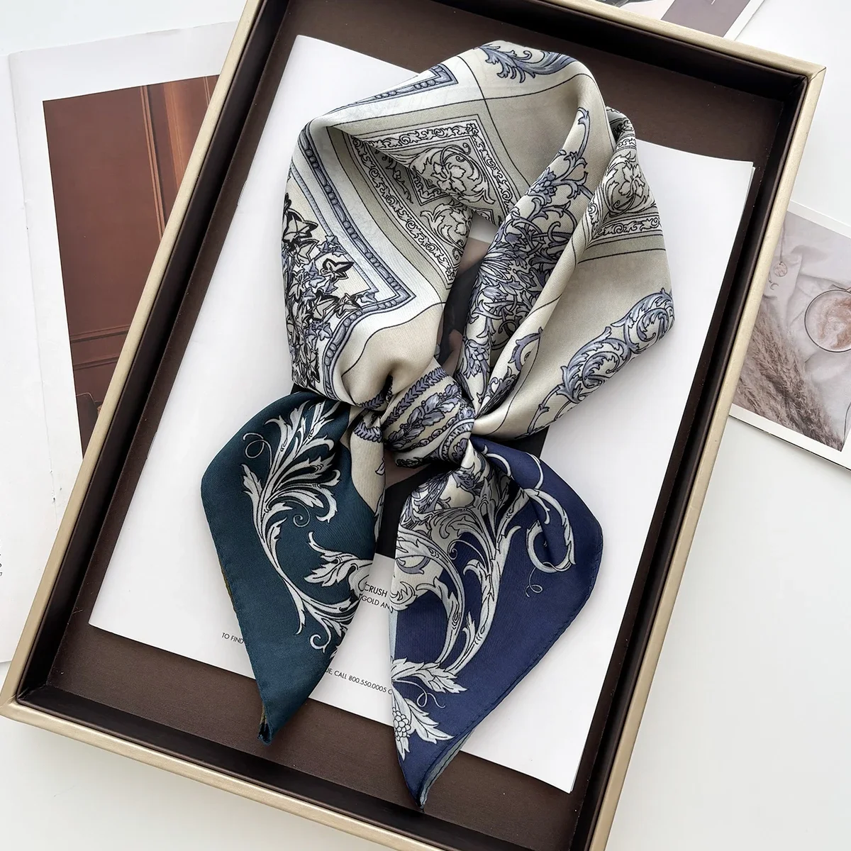 Geometric Print Shawl Square Scarf for Women Satin High Quality Neckerchief Female Hair Bands Ribbon Headband Bandana image 3