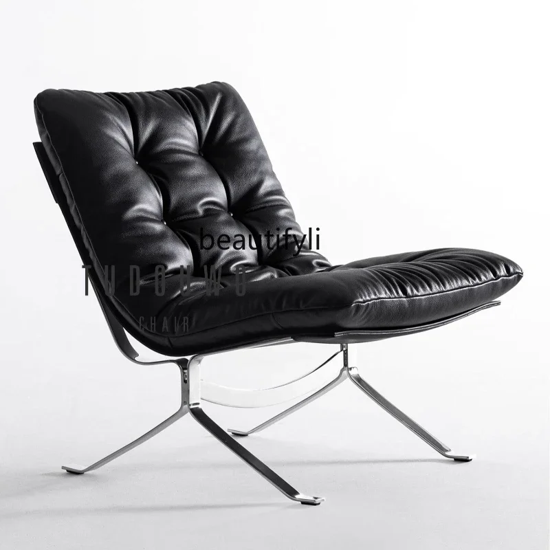 

Modern Solid Stainless Steel Bauhaus Style Full Leather Leisure Chair Designer down Fabric Soft Bag Chair