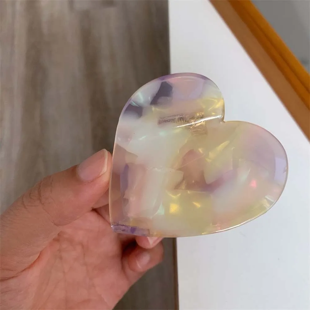 

Hair Clip Elegant Heart Shark Clip Acrylic Solid Color Acetic Acid Hair Claw Contrast Color Korean Style Plaid Hair Claw Women