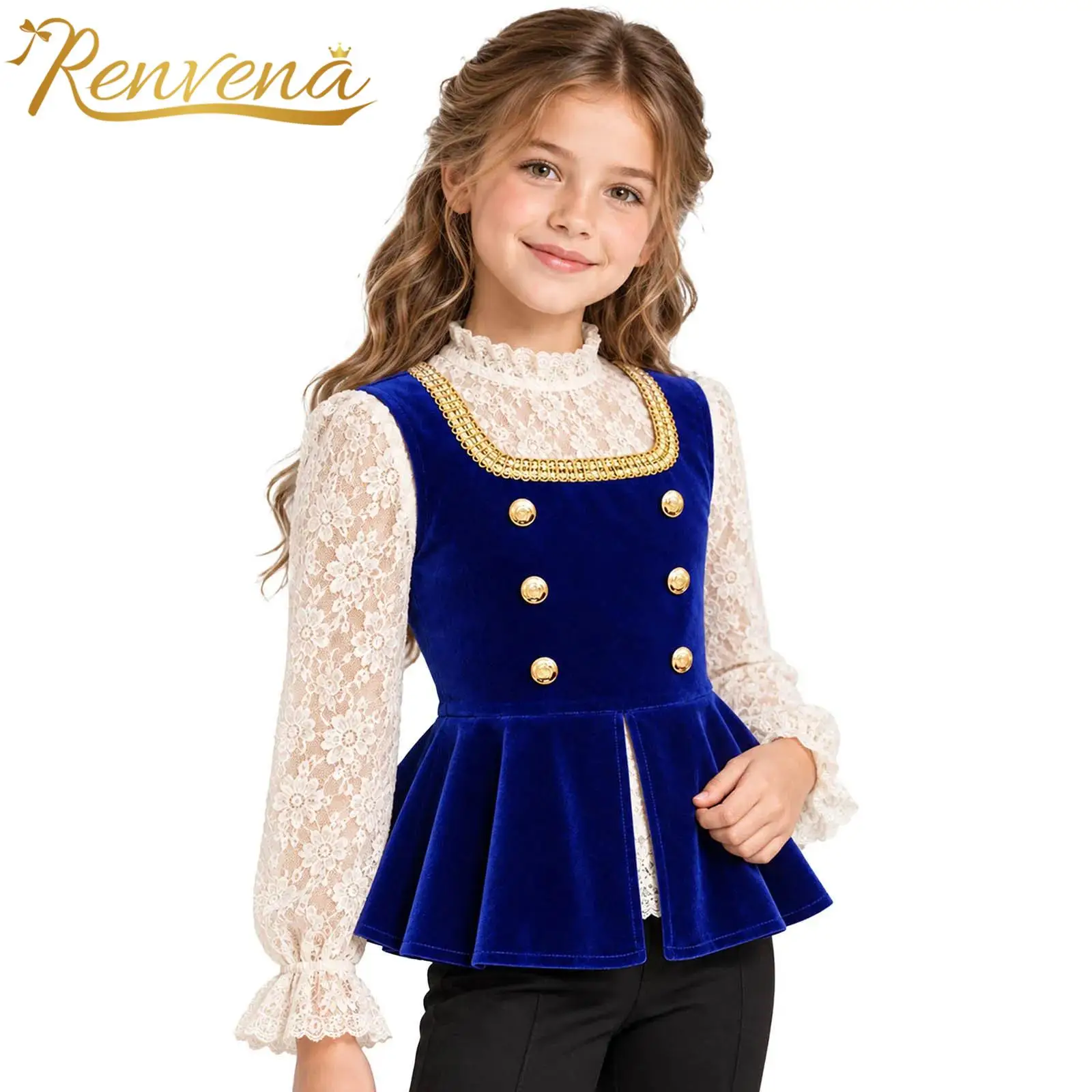 Girls Vintage Velvet Victorian Vest Pirate Medieval Renaissance Costume Children's Sleeveless Waistcoat for Halloween Costume