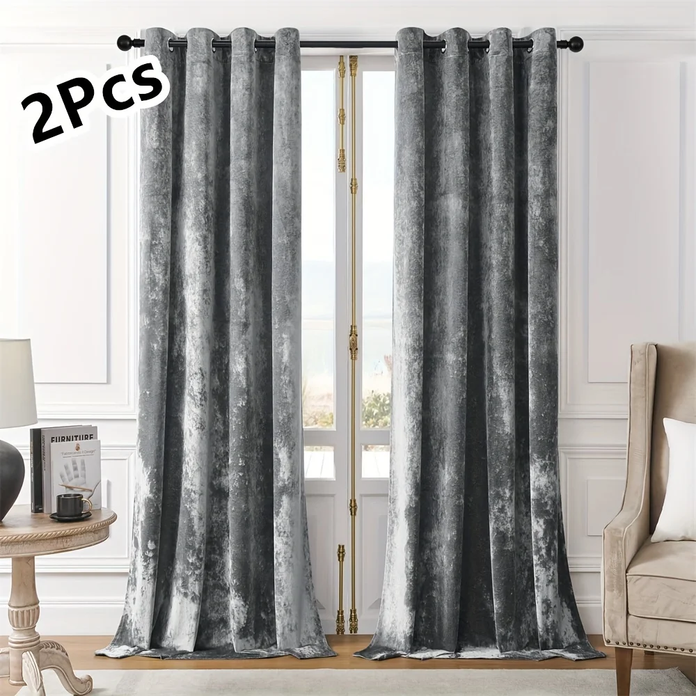 

2Panel/Set Crushed Velvet Curtains, Soft Thick Thermalinsulated Velvet Curtains Noise Reduction Window for Bedroom Living Room H