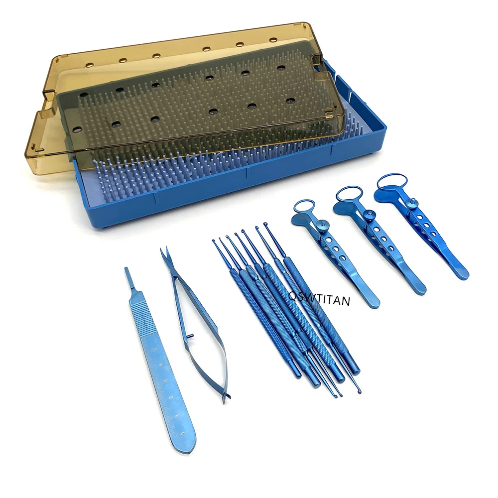 Chalazion Curette Set, instrumento quirúrgico oftálmico, titanio, acero inoxidable