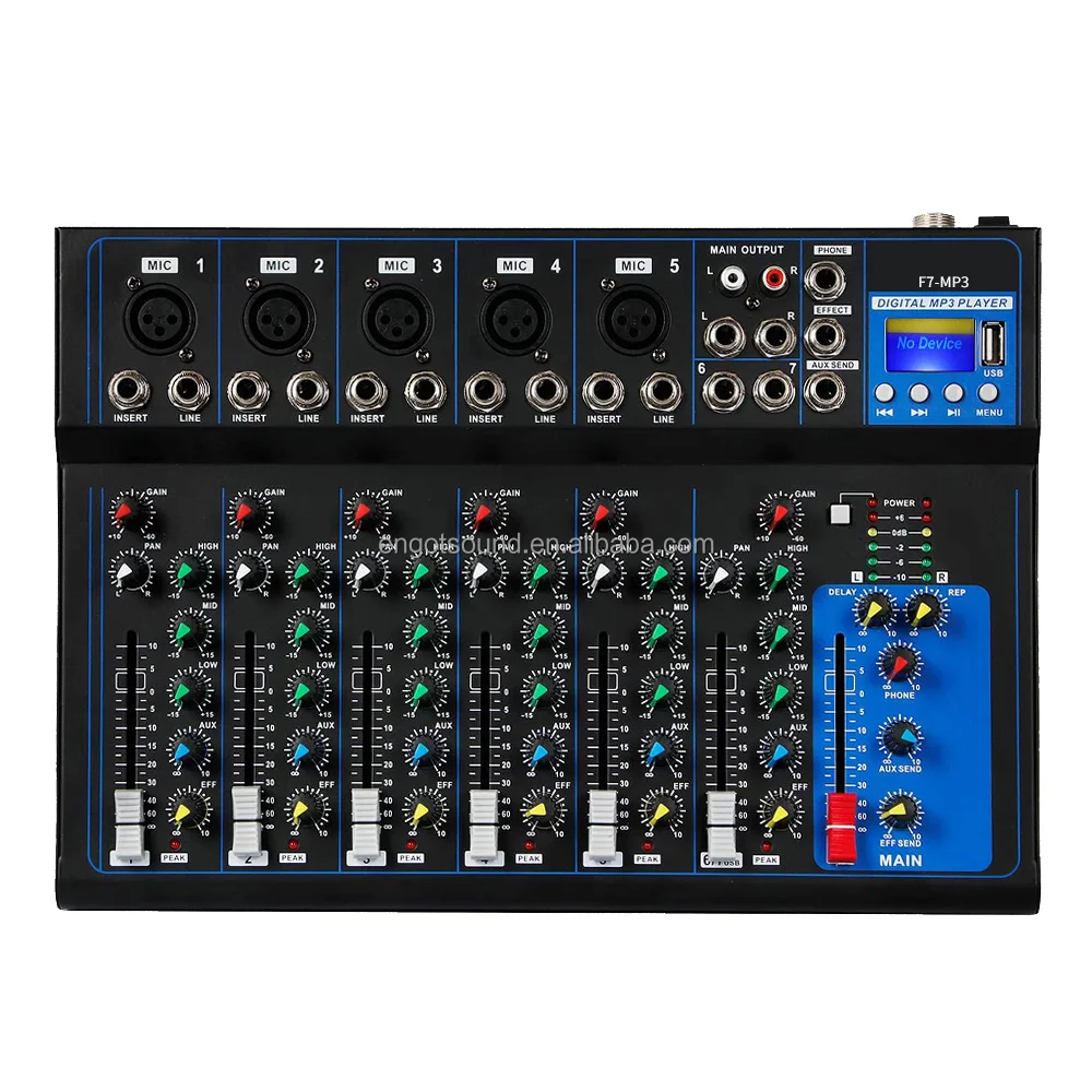 F7 بلوتوث المحمولة 7 قناة جهاز مزج الصوت USB DJ الصوت خلط وحدة التحكم MP3 جاك 48 فولت الطاقة لتسجيل الكمبيوتر