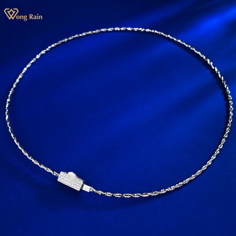 Wong Rain Personality 100% 925 Sterling Silver Lab Sapphire Gemstone Sparkling Fine Necklace for Women Jewelry Gifts Wholesale