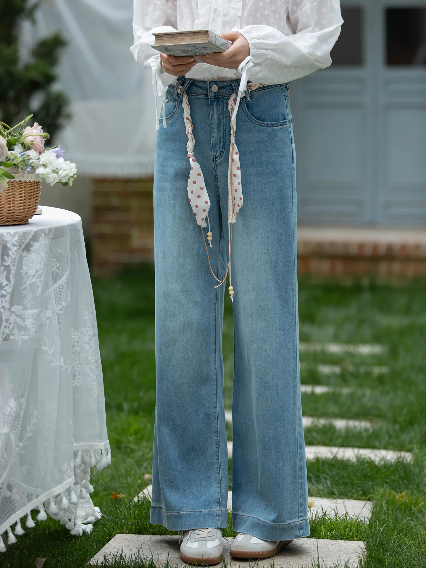 

High Waist Loose Fit Straight Leg Blue Jeans Women's Summer New Style Korean System Color Block Wide Leg Pants