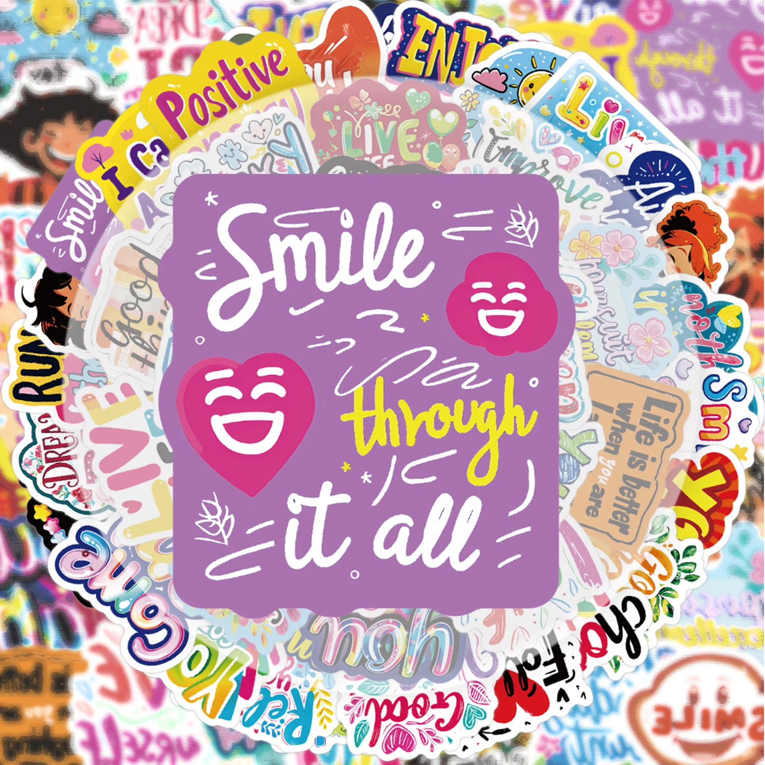 50 Inspirational English Stickers, Vibrant Stickers and Decals, Suitable for Water Bottles, Laptops, Cell Phones, Suitcases, Skateboards, Guitars, Party Decorations