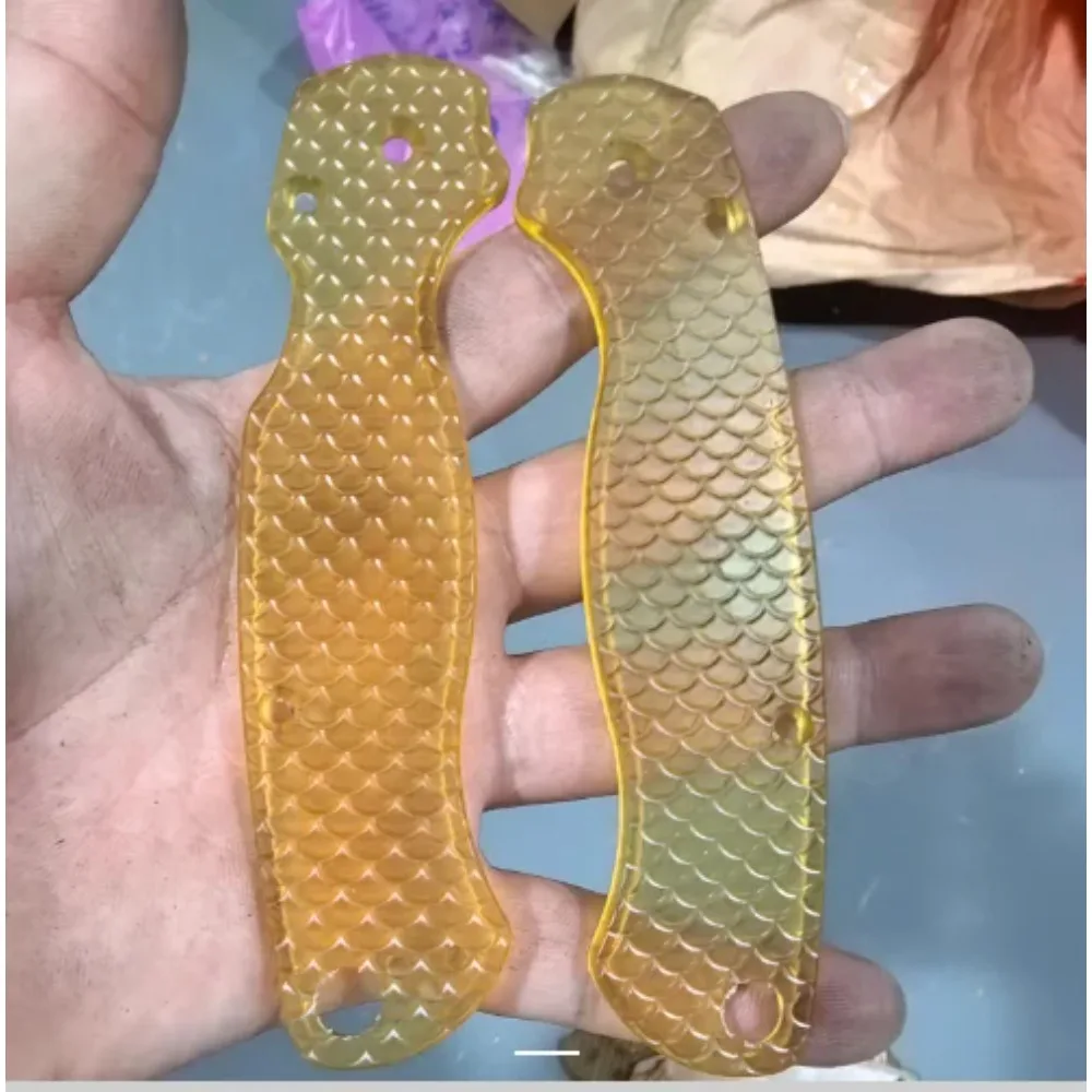 1 Pair PEI Handle Patches (Transparent Fish Scale Pattern) - Fits Spyderco C81 Paramilitary 2 Folding Knife
