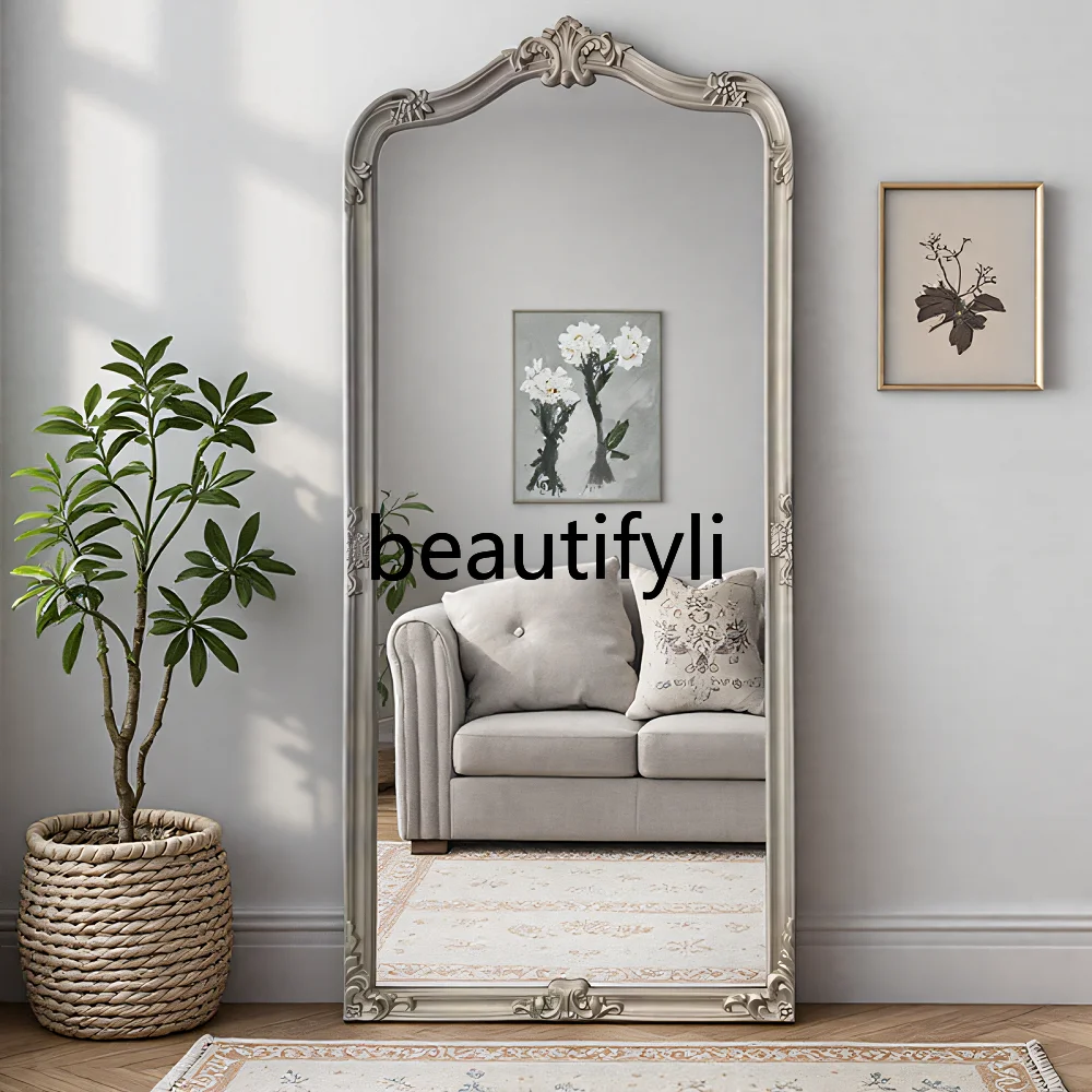 

French retro carved full-body mirror American home cloakroom full-length mirror clothing store floor-to-ceiling fitting mirror