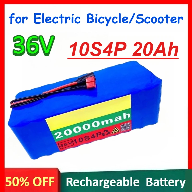 36V 10S4P 20Ah 18650 Rechargeable Lithium Ion Battery Pack for Electric Bicycle Electric Scooter Mopeds with 42V 2A Charger