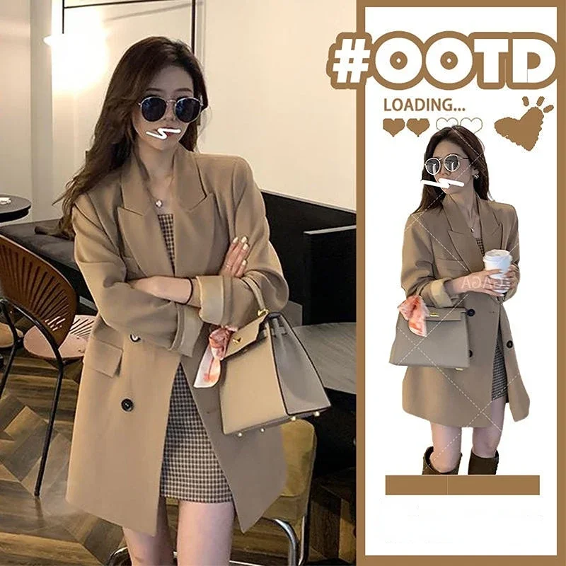 2024 Mini Khaki Women's Short 2 Sets Long Sleeve Outfits Summer Suits with Skirts and Blazer Two Piece Set for Woman Festival