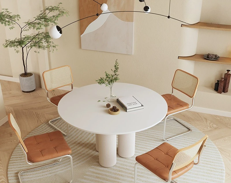 Slate dining table, cream wabi wind, aluminum alloy, light luxury round dining table