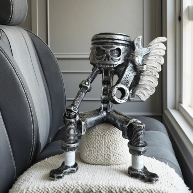 1 pieza de esqueleto mecánico, adorno de resina, llave tallada, decoración de escritorio para el hogar, decoración del hogar, adecuada para entusiastas del coche, diseño de llave de estilo de dibujos animados Retro, decoración de escritorio