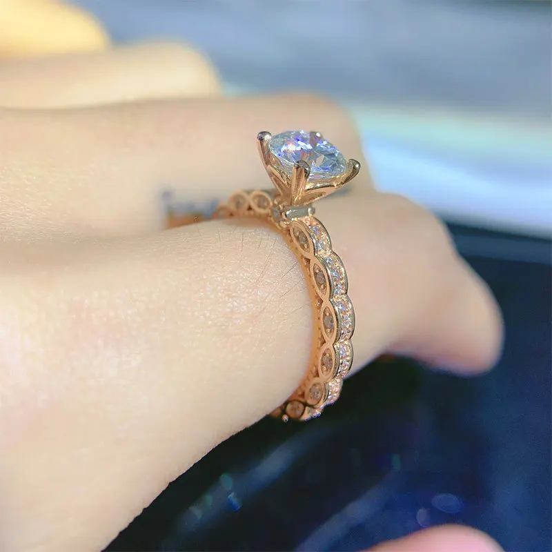 JH 1CT 2CT 925 فضة مويسانيتي خاتم للنساء الرجال D VVS1 غرامة مجوهرات الزركون مويسانيتي خاتم الزواج الذهب الوردي