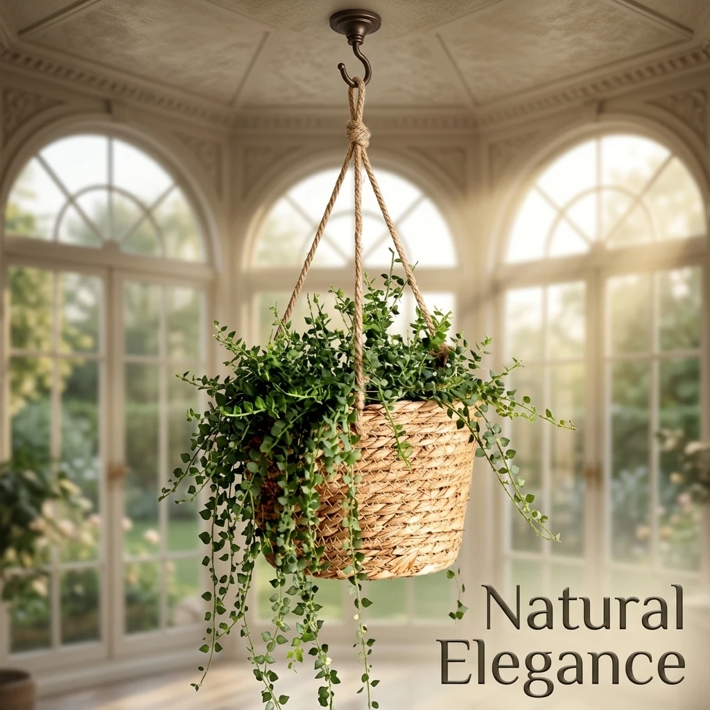 Rattan Look Hanging Basket Flower Pot Holder for Indoor Outdoor Plants Garden Patio Porch Balcony Ceiling Woven Style Decor