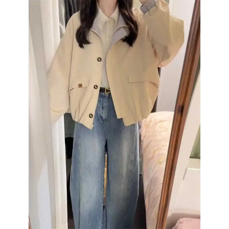 

Женская одежда, осенняя мода, корейский однотонный женский кардиган на молнии с тонким карманом и воротником-стойкой