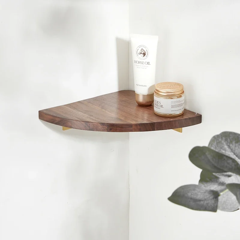 

Black Walnut Bathroom Shelf Corner Rack Wall-mounted Storage Accessories Organizer Holder