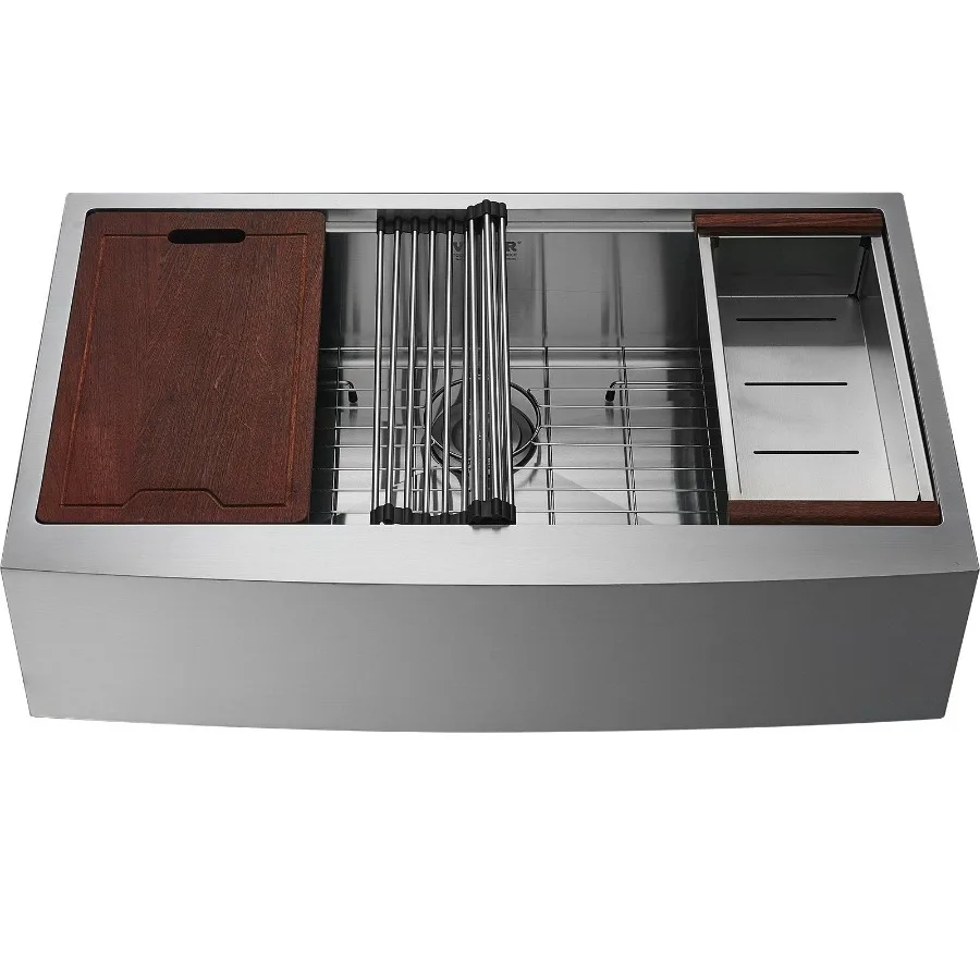 

Farmhouse Kitchen Sink 304 Stainless Steel DropIn Sinks Single Bowl Basin with Ledge Accessories Household Dishwasher Sinks fo
