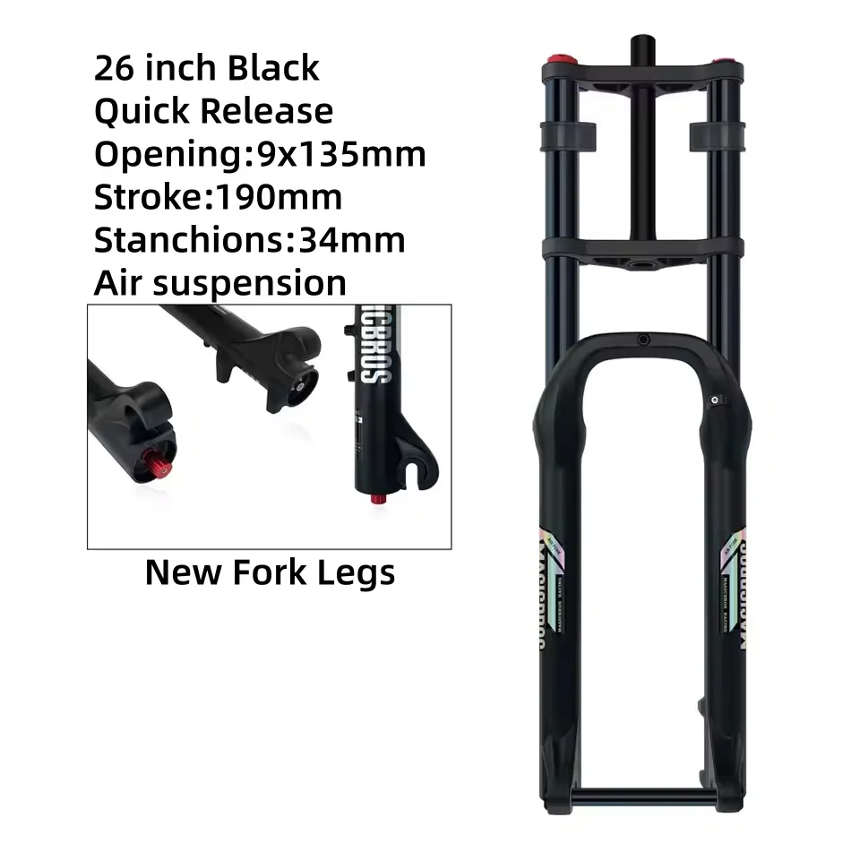 MAGICBROS 20"/26" *4.0 Dual Schouder Luchtvork voor Strand Sneeuwfiets Elektrische fietsen Dubbele Kroon Vork QR/Thru-As Reizen 190MM