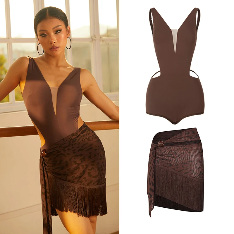 Vestido de Baile Latino 2026 para Mujer, Top Cruzado con Flecos, Falda Sexy para Rumba y Samba, Traje de Actuación, Ropa de Práctica para Adultos DNV26586