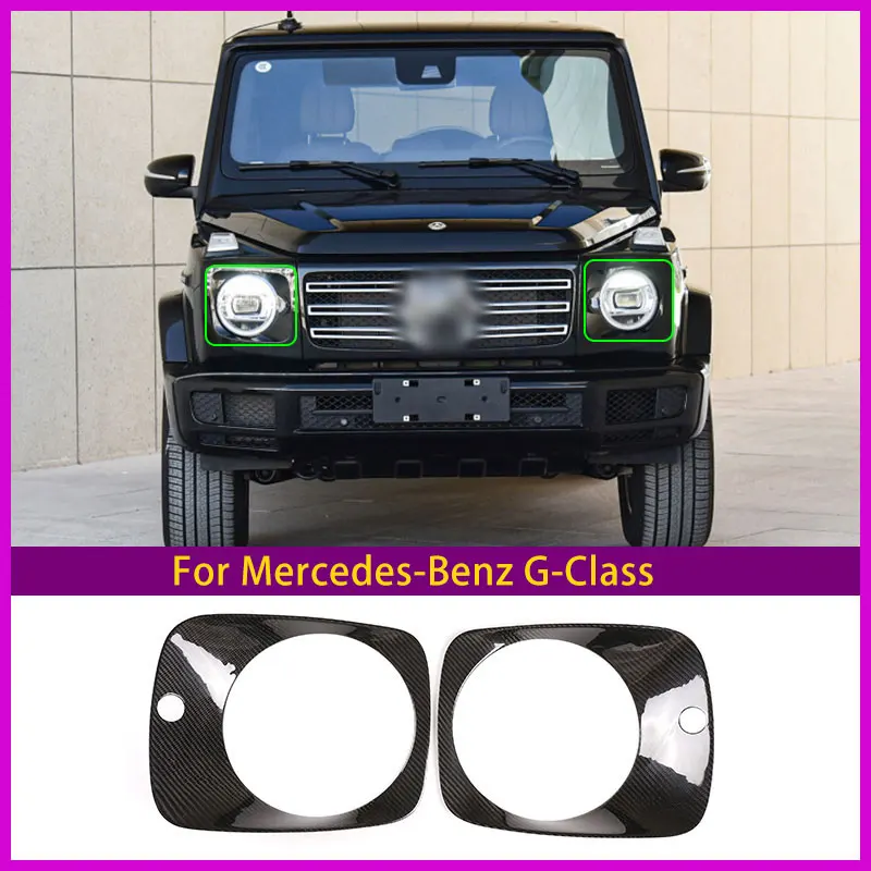 For 2019-2020 Mercedes-Benz G-Class Headlight Panel Frame Real Carbon Fiber Car External Accessories 2-Piece Set