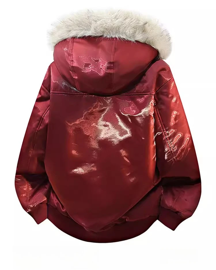 Autumn and Winter New Commuting Simple Style Men's Loose Casual Glossy Red Black Light Gray Hooded Cotton Jacket