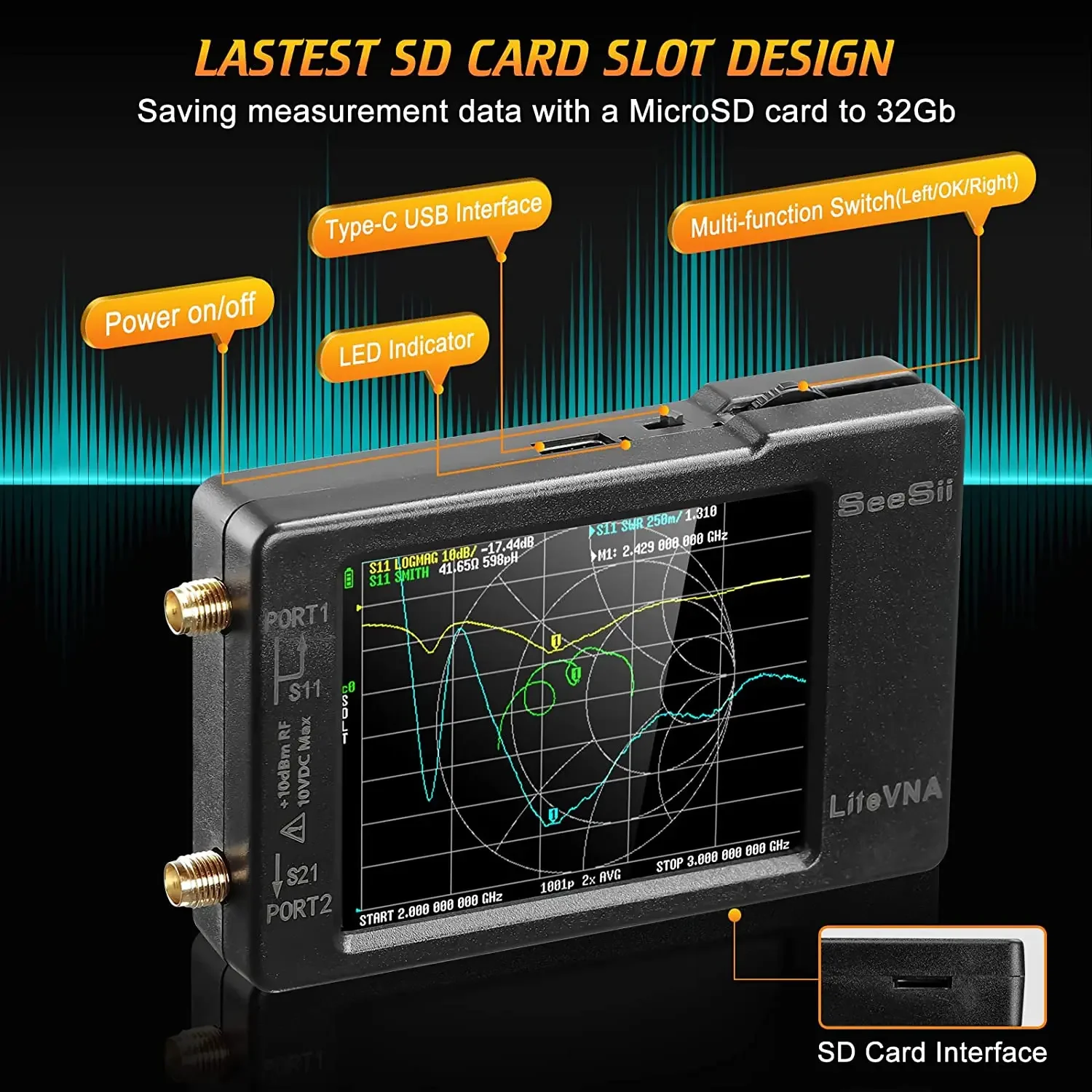 Updated NanoVNA analyzer LiteVNA Vector Network Analyzer Antenna Analyzer Support Data Storage litevna 64