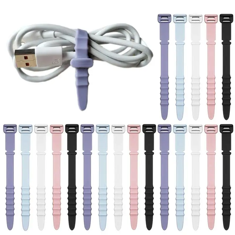 

Silicone Cord Ties 20pcs Reusable Wire Ties Elastic Cable Organizer For Home Office Table Desk Headphone Cables USB Cables Food