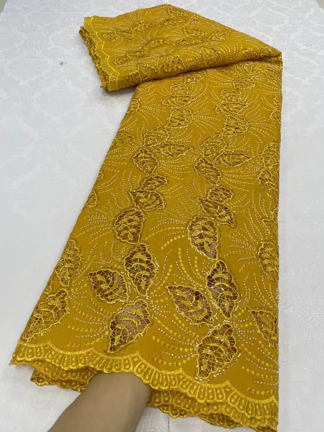 

Gold African Cord Lace Fabric 2023 High Quality Water Soluble Nigerian French Guipure Cord Lace For Wedding Sewing